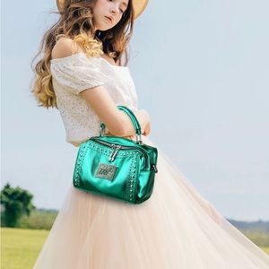 Super Cute Metallic Green Satchel Handbag Crossbody